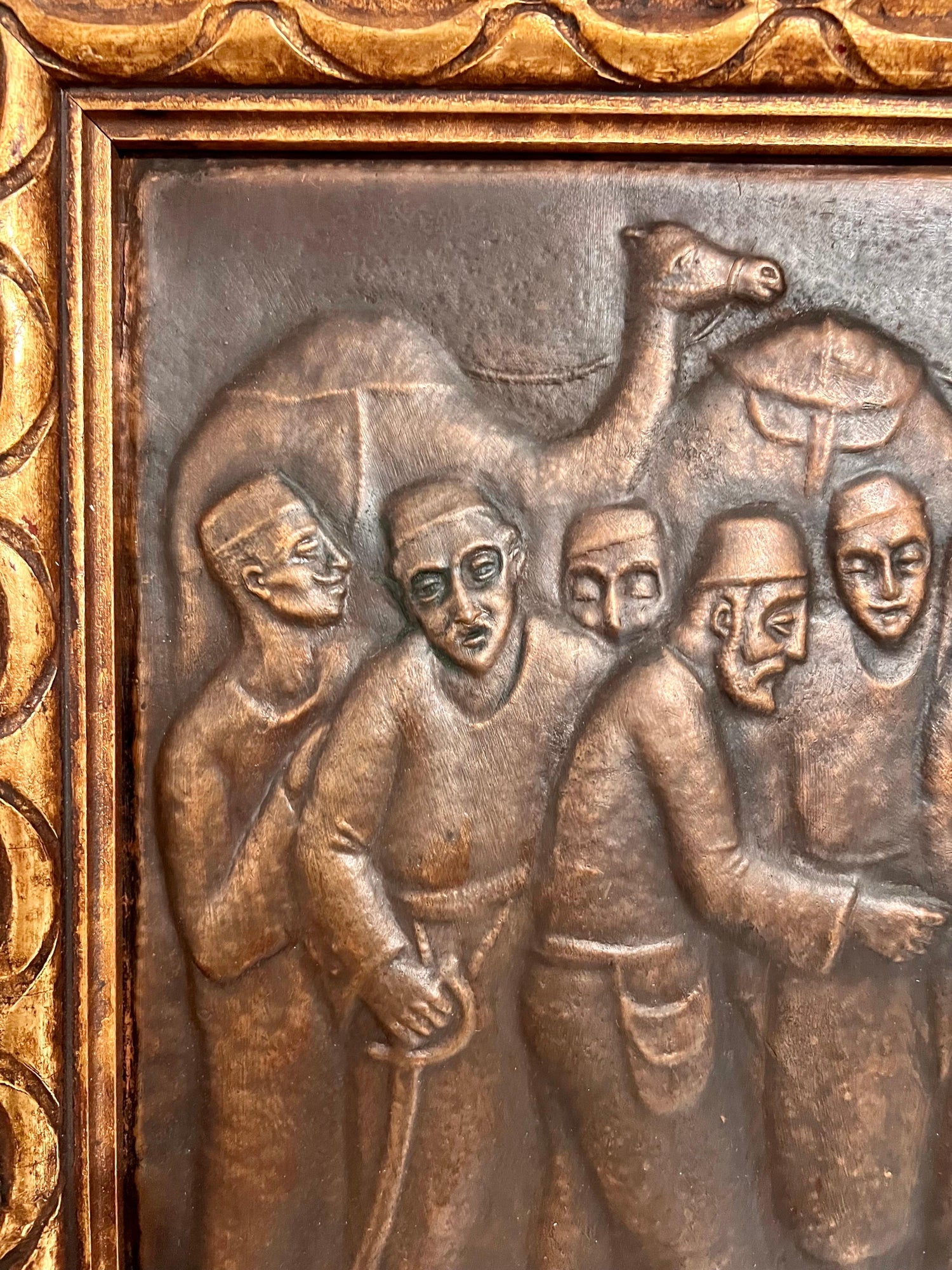 Large Judaica Copper Repousse Sculpture Relief Plaque Arie Merzer Bezalel Era