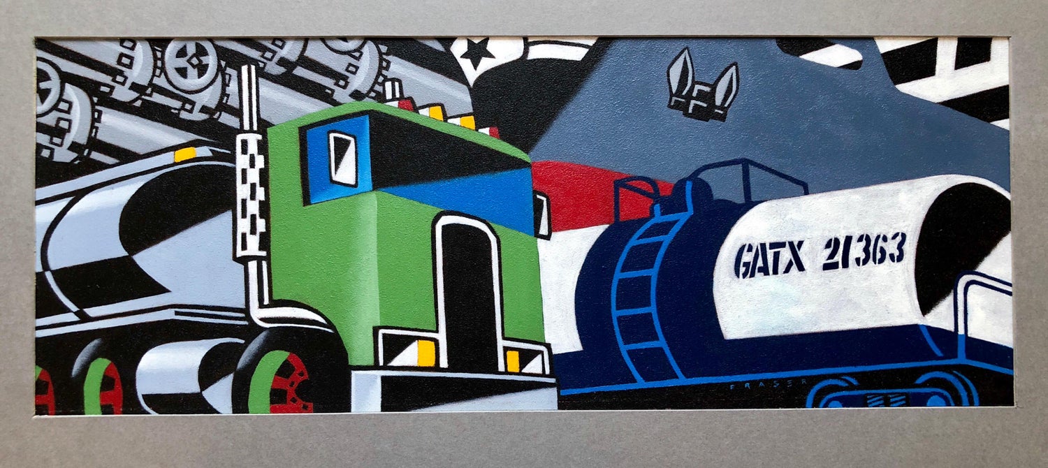 Bold Graphic Illustration Pop Art Image of Large Truck, Orignal Alkyd Painting