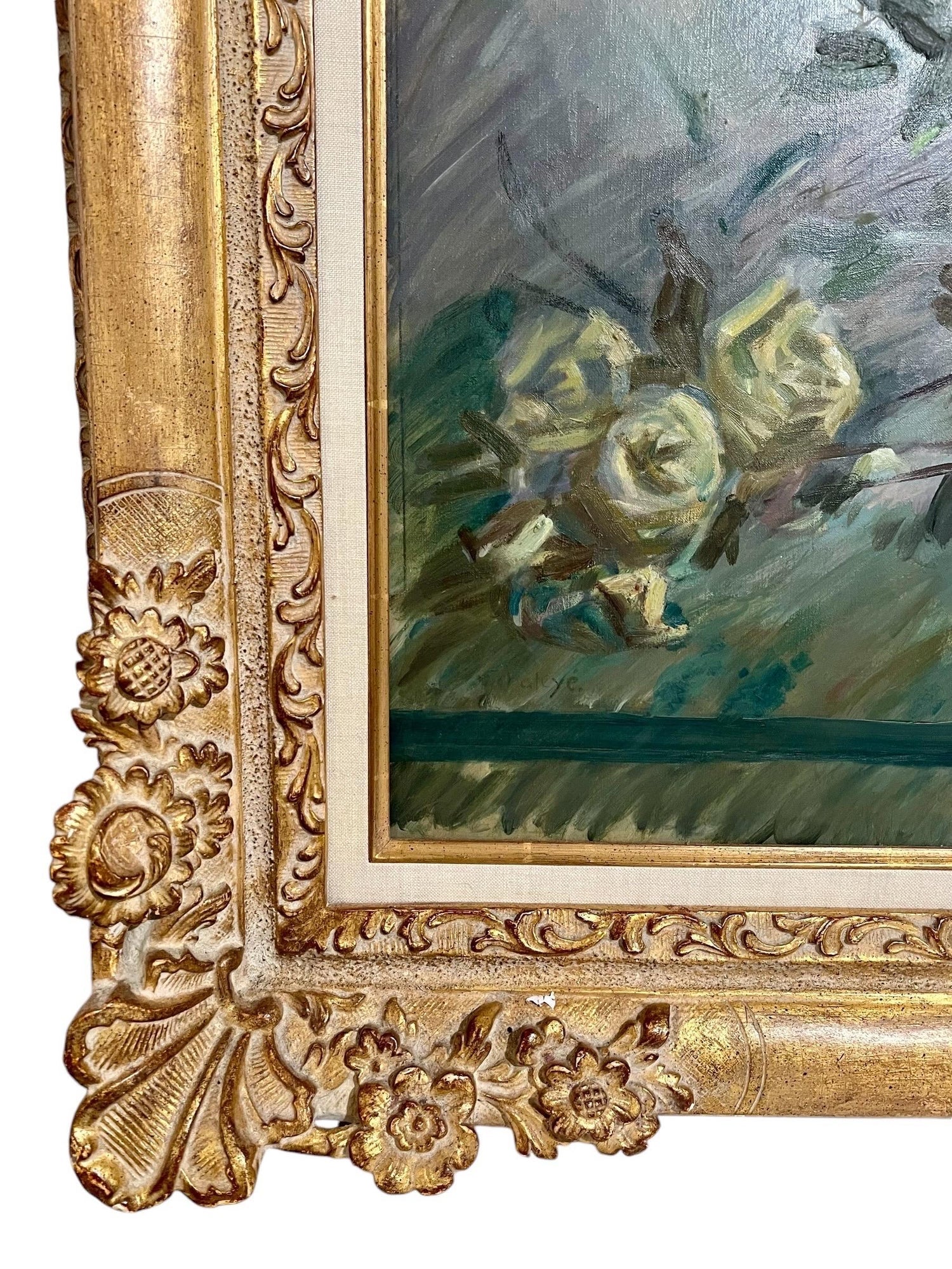 Large Post Impressionist Oil Painting Jean Chaleye, Rose Bouquet Findlay Gallery