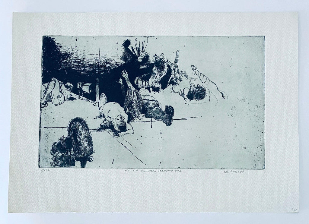 Fallen Figures. Standing Dog, American Modernist Abstract Etching