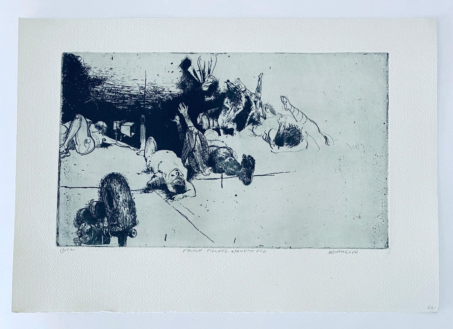 Fallen Figures. Standing Dog, American Modernist Abstract Etching