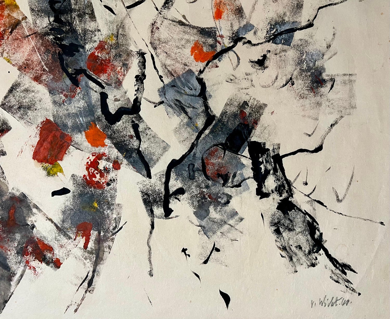 Large Abstract Expressionist Oil Painting on Rice Paper Modernist John Von Wicht