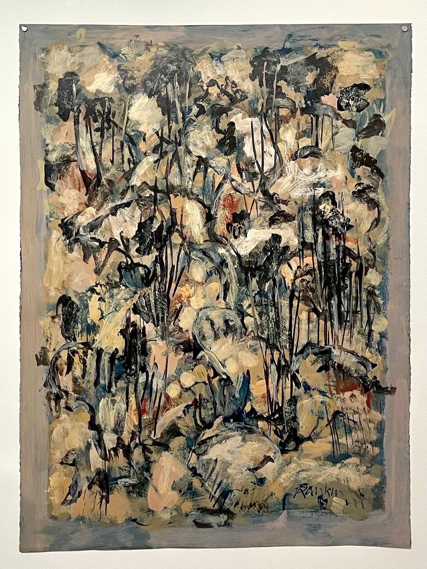 Australian American D. Rankin Abstract Expressionist Oil Painting Rocky Hillside