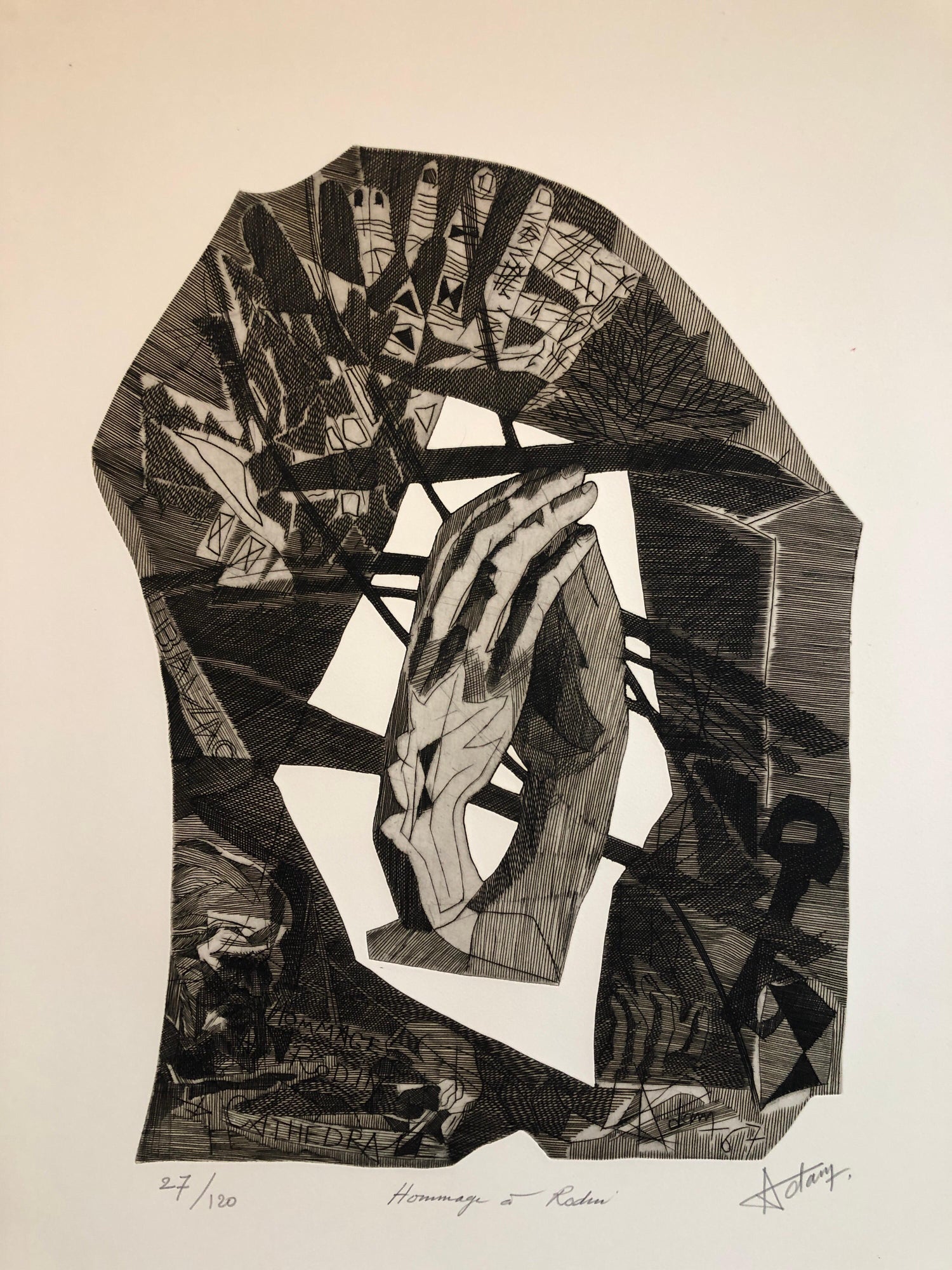Surrealist Carborundum Etching, Homage a Rodin