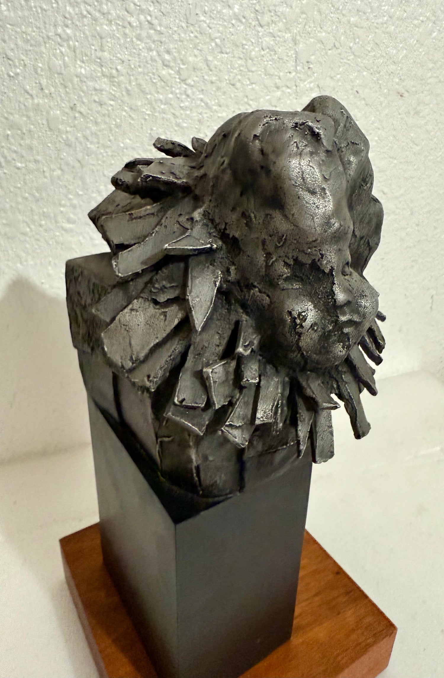French Naif Modernist Sculpture In Metal Brutalist Head of Woman Valerie Hadida