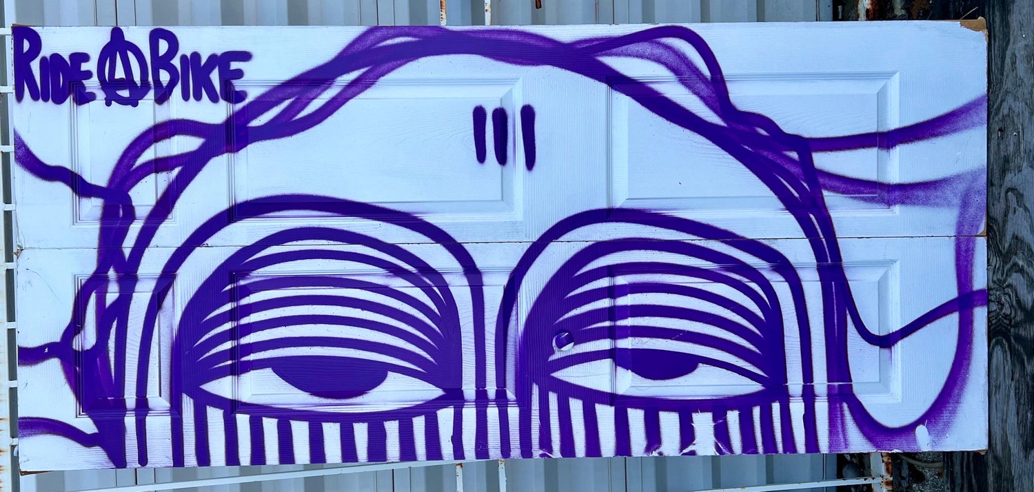Miami Graffiti Legend Ahol Sniffs Glue Large Spray Painting on Doors Sculpture