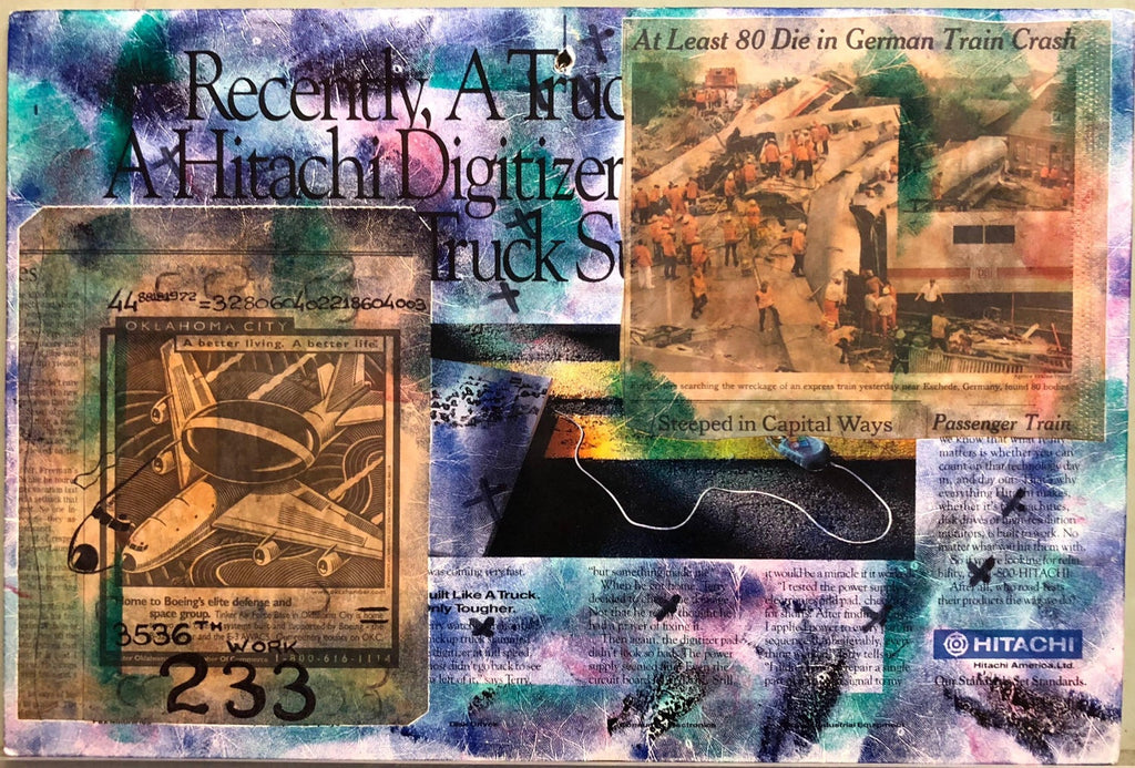 Mixed Media Outsider Visionary Art Newspaper Photo Collage 2 Sided Laminated