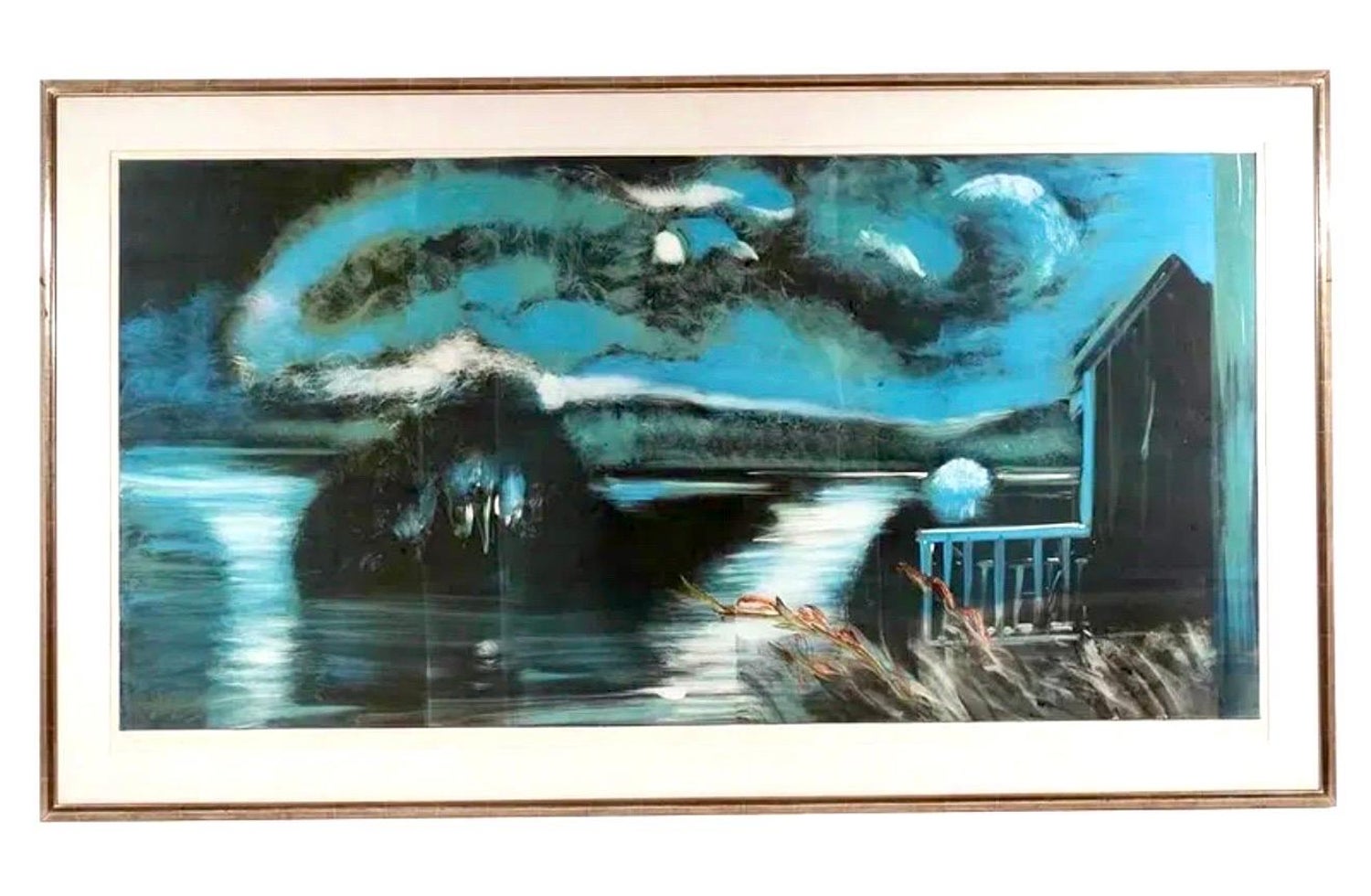 Large Monotype Monoprint Print Scenic Lake Landscape Susan Hall Woman Artist