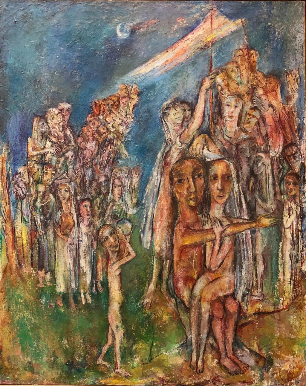 Abstract Procession Jewish Wedding Chuppah Oil Painting Modernist Judaica