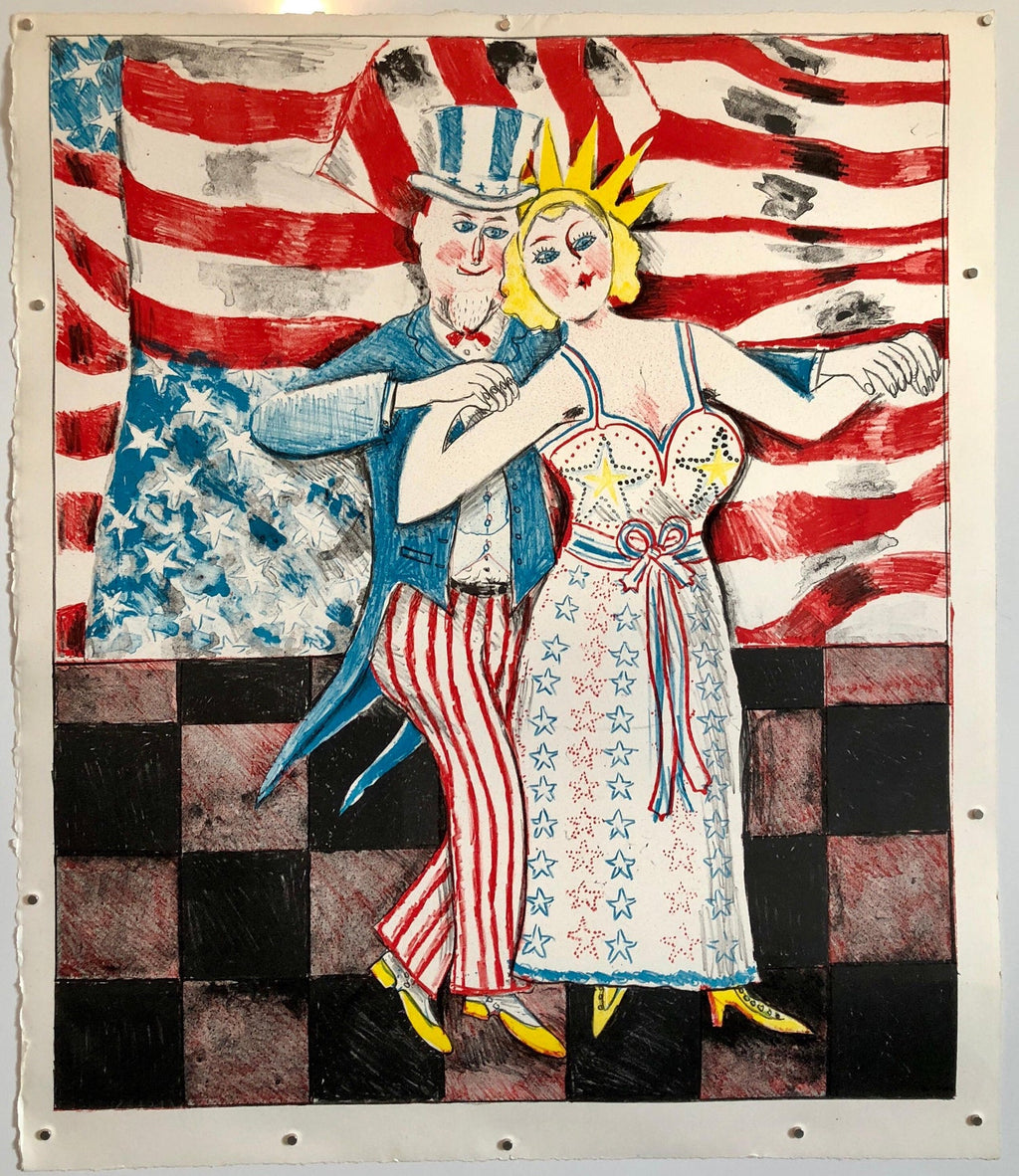 Ohio Artist Modern Americana Patriotic Uncle Sam Lithograph American Flag