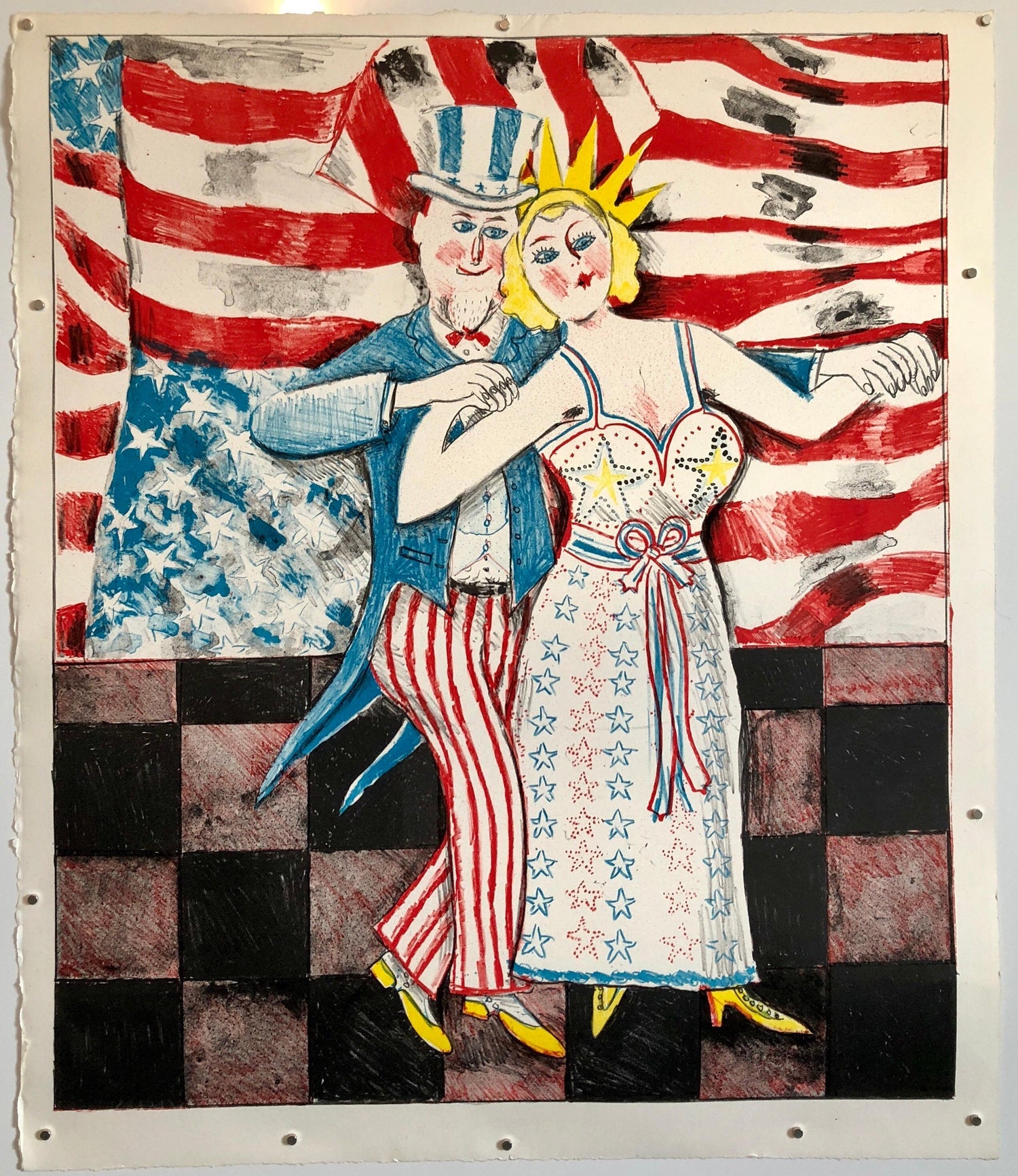 Ohio Artist Modern Americana Patriotic Uncle Sam Lithograph American Flag