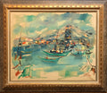 1940s Israeli Modernist Oil Painting Marine Harbor Landscape Bezalel School