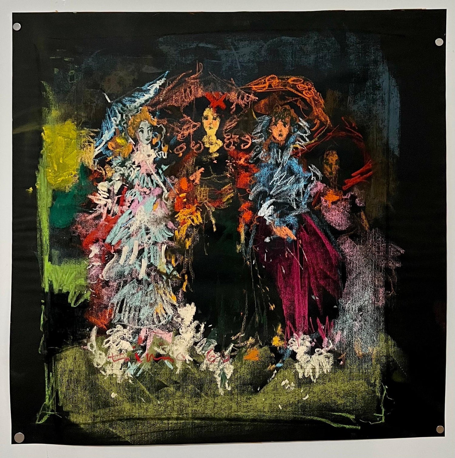 Abstract Expressionist Gestural Oil Pastel Drawing Women Figures Anthony Triano