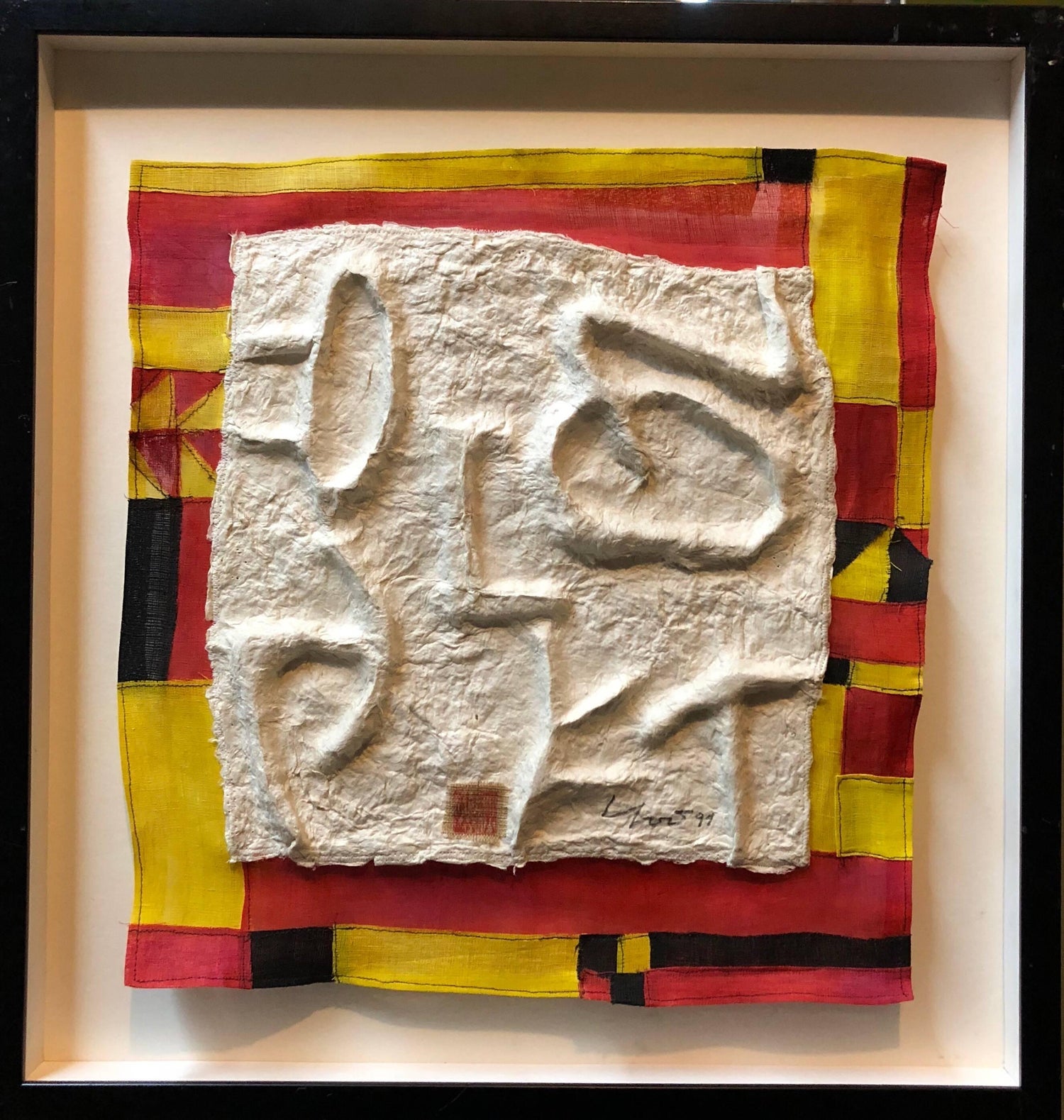 Modernist Abstract Cast Paper Sculpture Textile Collage Wall Hanging
