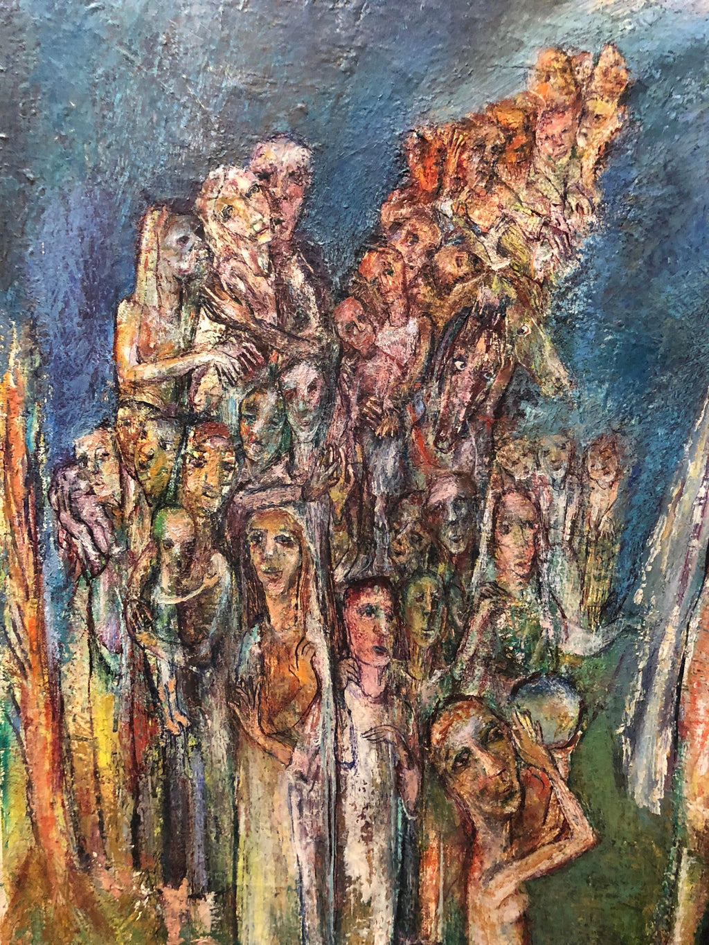 Abstract Procession Jewish Wedding Chuppah Oil Painting Modernist Judaica