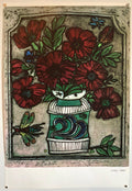 Offset Lithograph Modernist Print of Bold Vibrant Flowers, Plate Signed