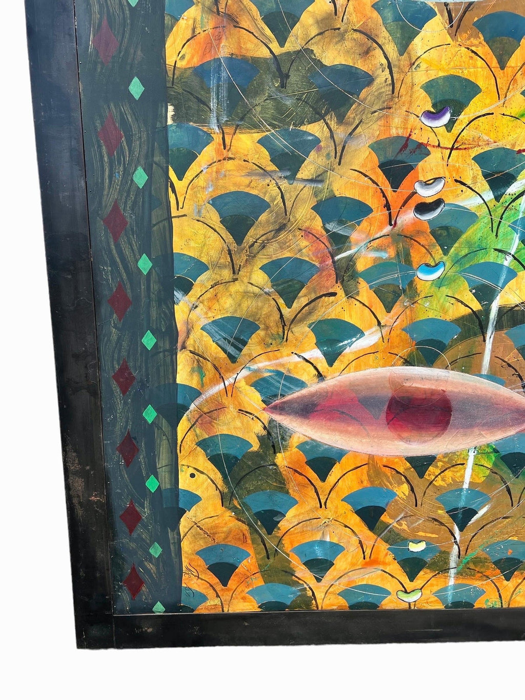 Large Israeli Abstract Pattern & Decoration Oil Painting Yuval Shaul Steel Frame