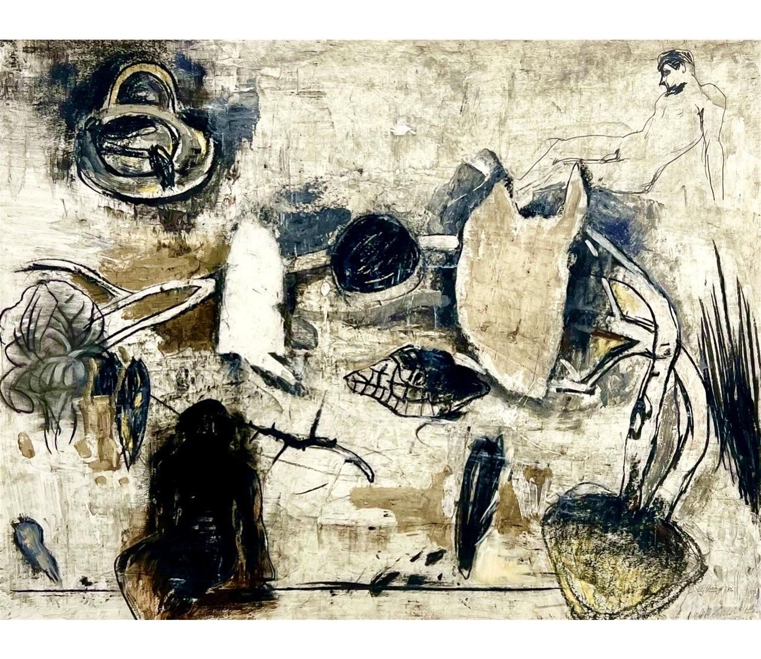 Large Original Mixed Media Painting on Rice Paper Chinese Artist Jiang Tiefeng