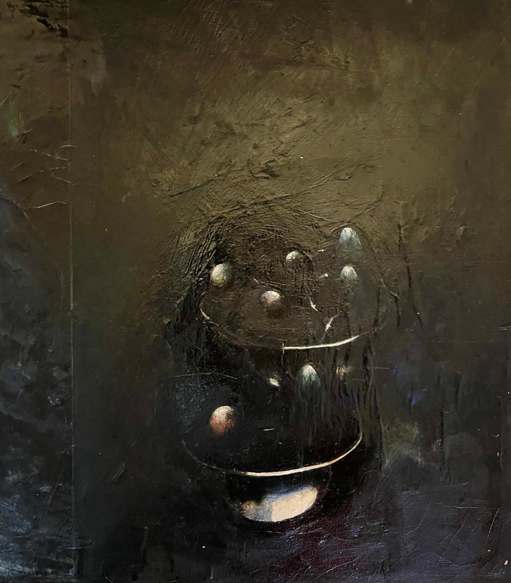 Minimalist  Black Oil Painting, Collage, Mixed Media on Canvas Kevin Larmon
