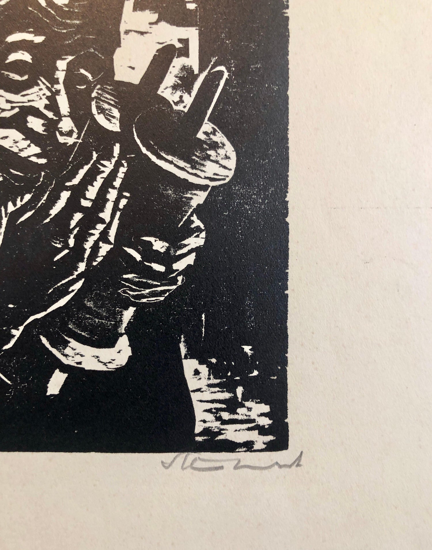 Jewish Rabbi with Torah German Expressionist Woodcut Israeli Early Bezalel