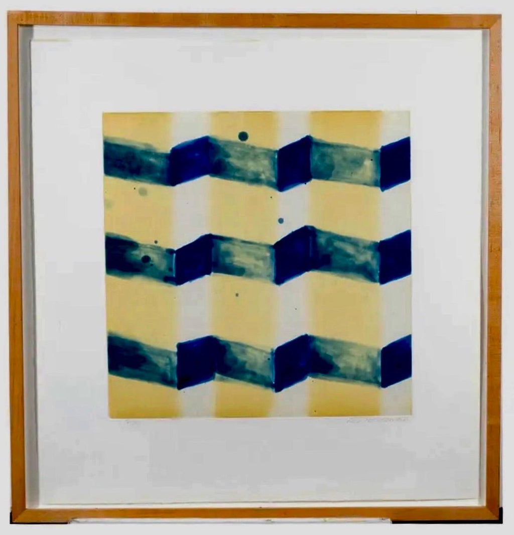 Abstract Aquatint Etching Ross Bleckner Zig Zag lines New York Artist D Loop