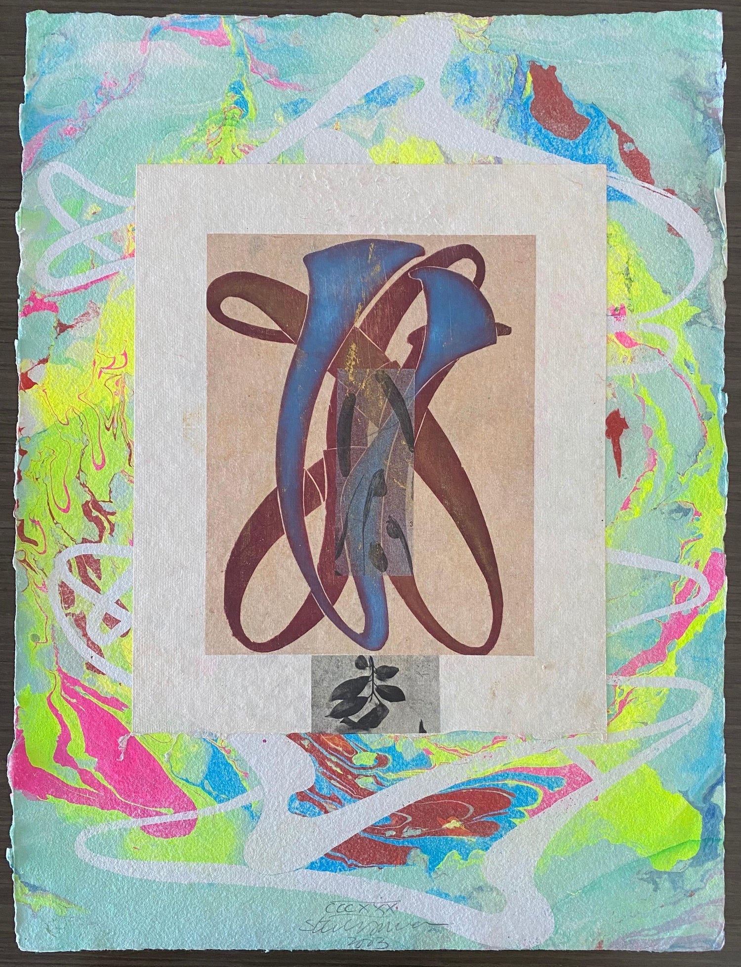 Unique Mixed Media on Handmade Paper with Gold Leaf Modernist Edition