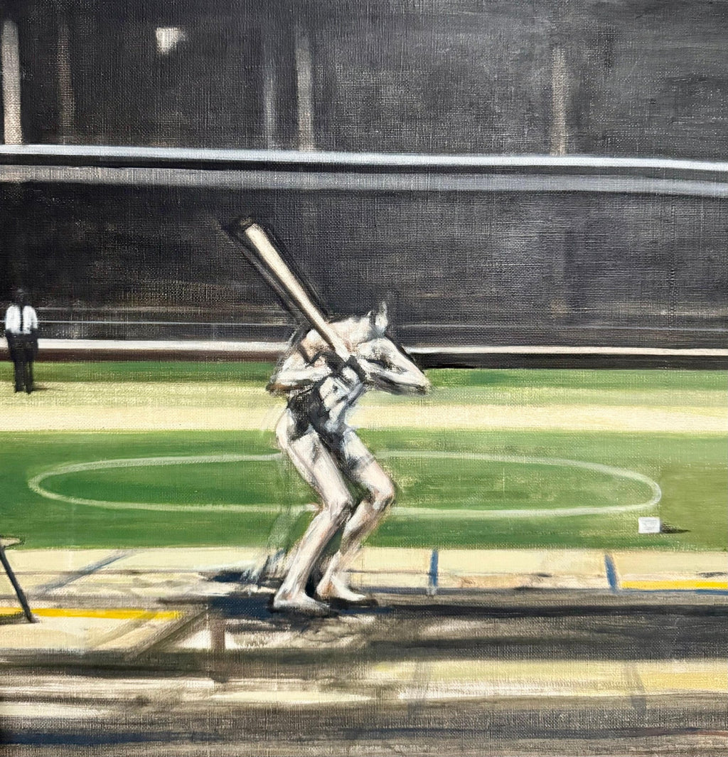 Large American Modernist Oil Painting Baseball Game the Tryout Sidney Goodman