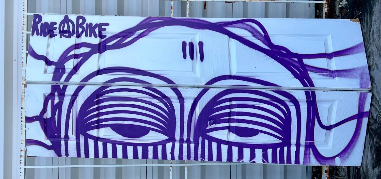 Miami Graffiti Legend Ahol Sniffs Glue Large Spray Painting on Doors Sculpture