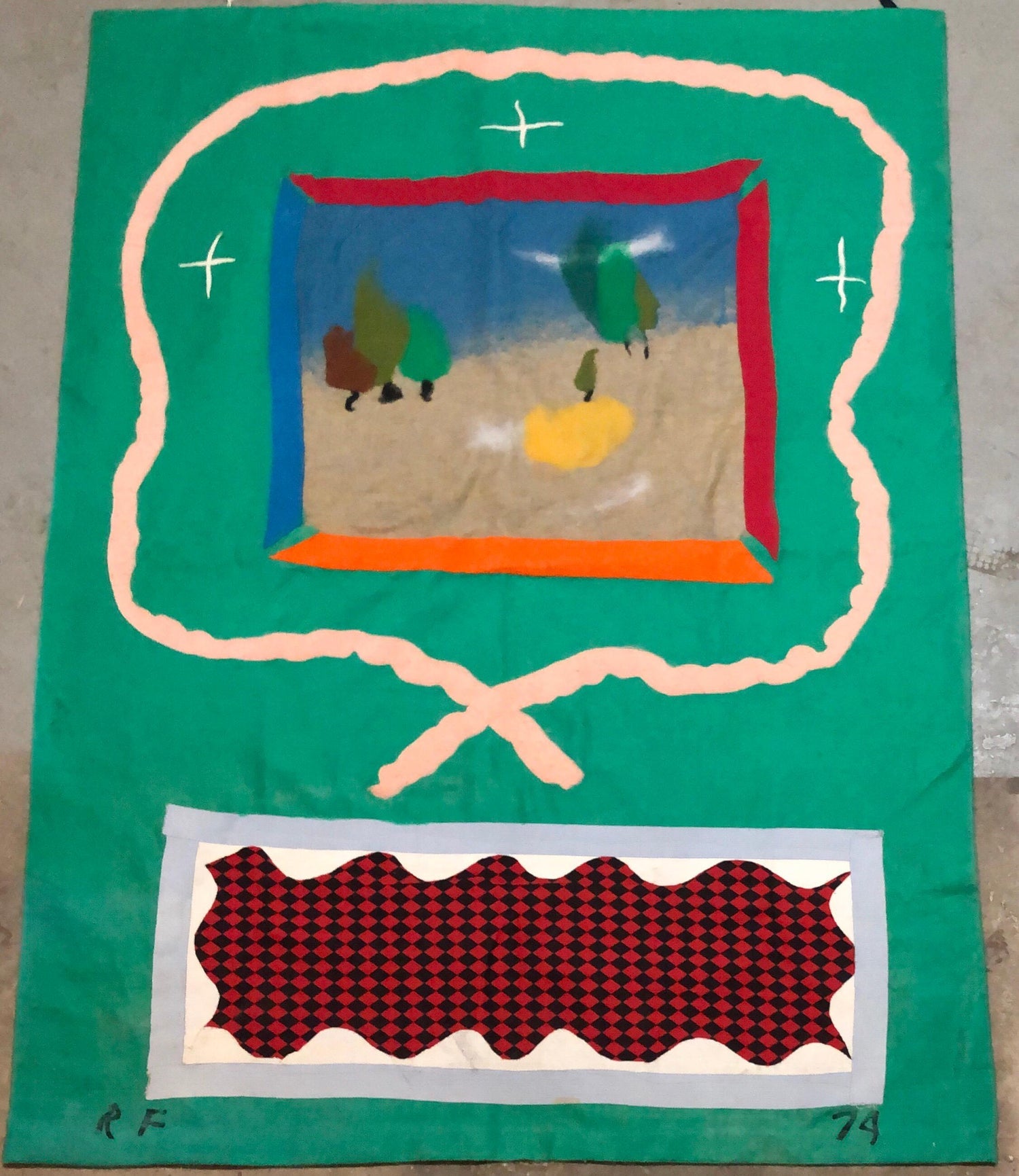 70's Large Colorful Abstract Expressionist Art Protis Tapestry Wool Wall Hanging