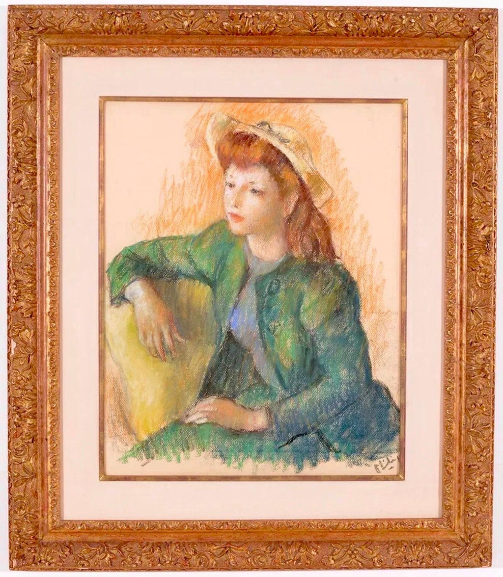 Post Impressionist Young Woman Pastel Painting Robert Philipp American Modernist