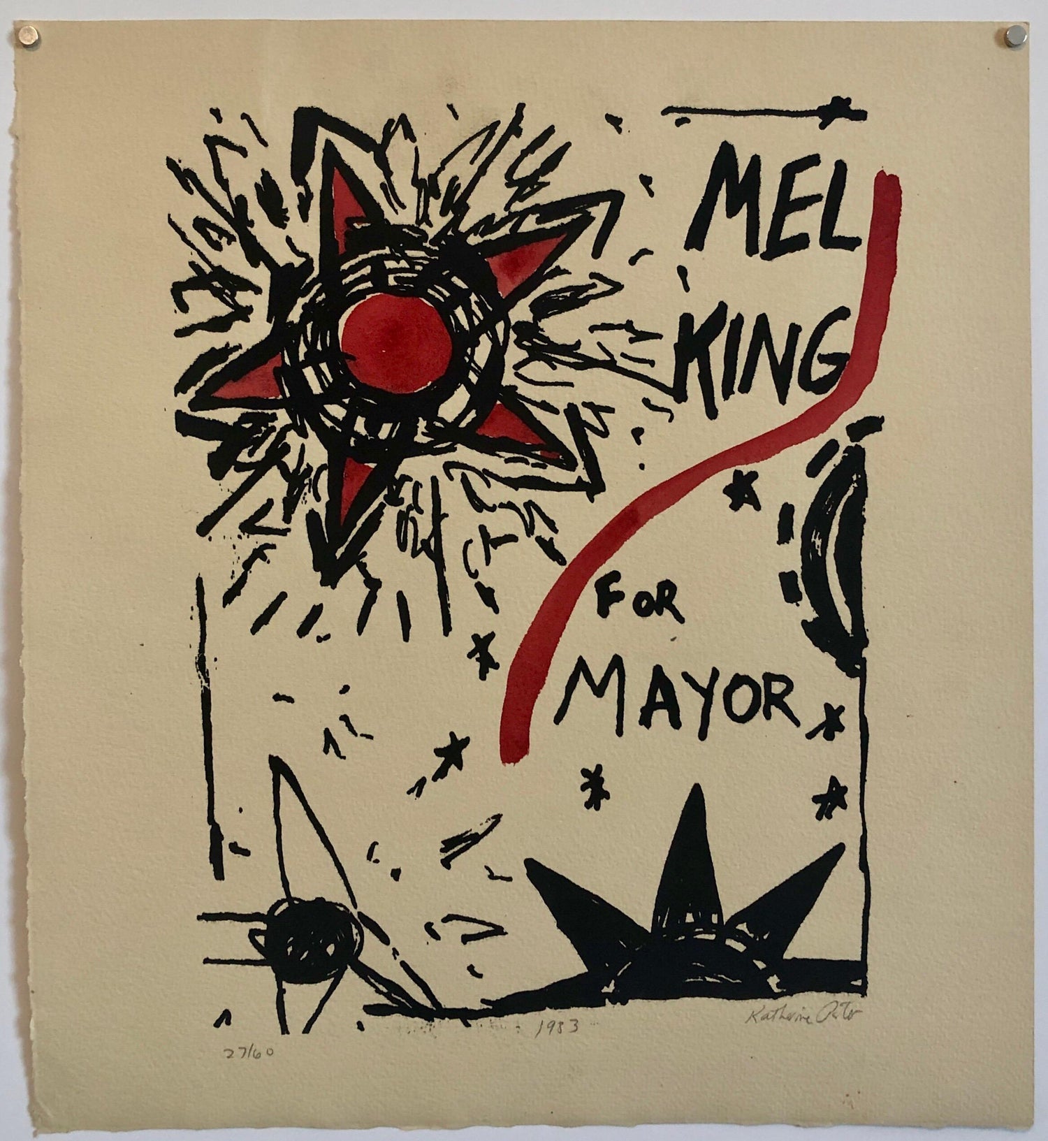 Abstract Expressionist Watercolor Painting Woodblock Political Poster Mel King