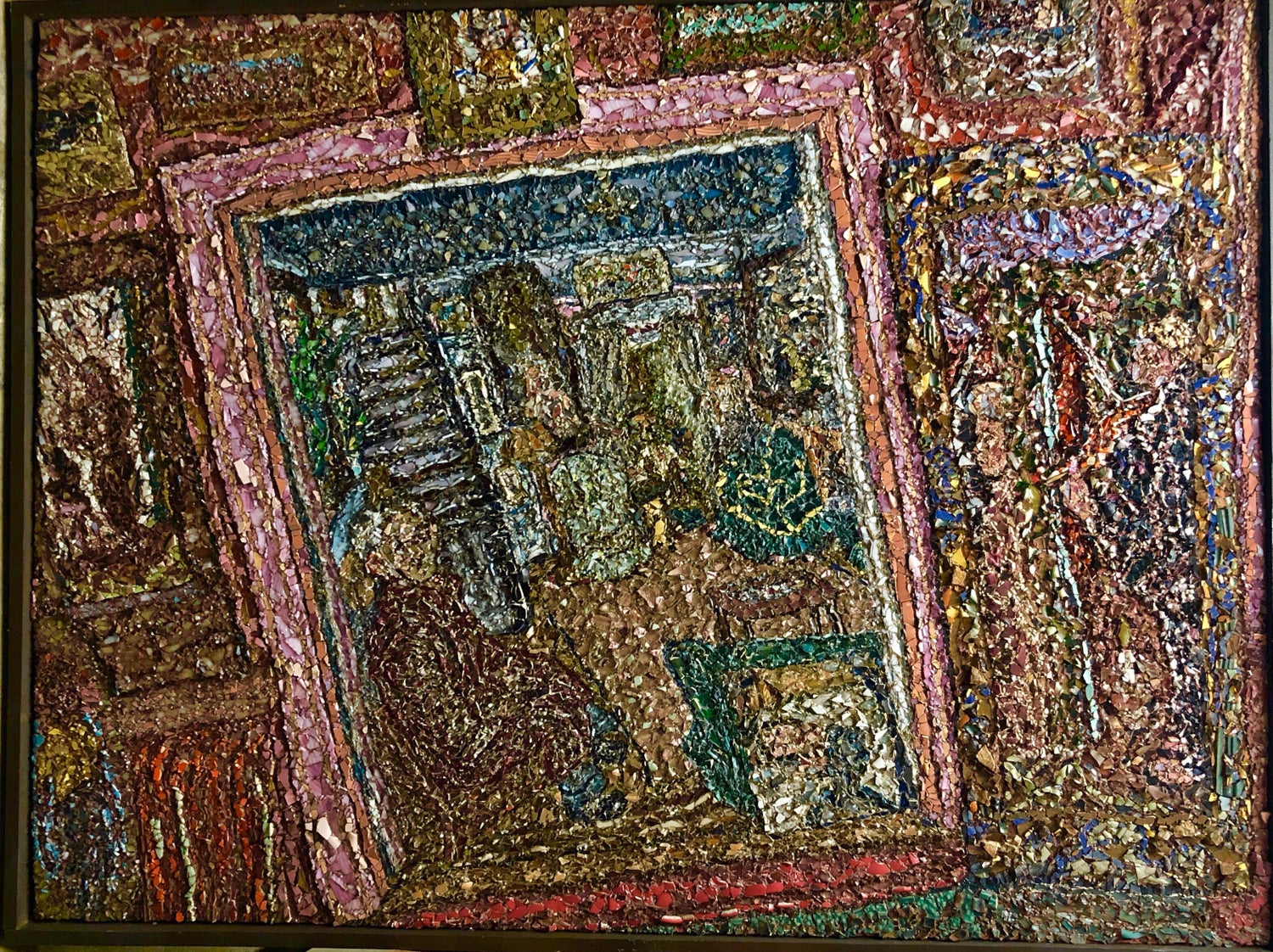 Large American Folk Art Masterpiece Glass Mosaic Sculpture Painting Wall Hanging
