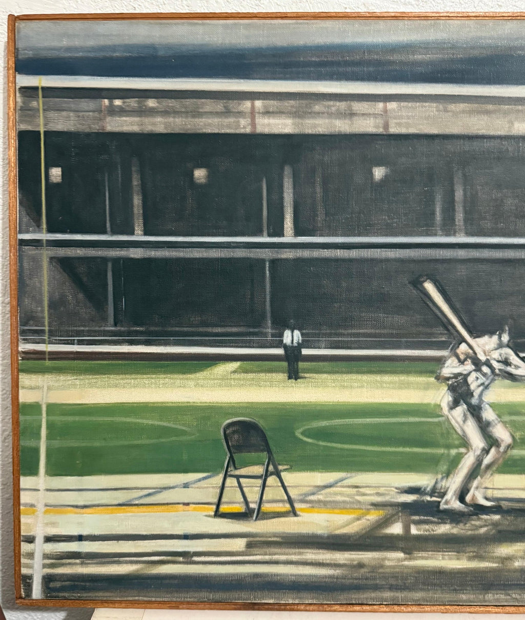Large American Modernist Oil Painting Baseball Game the Tryout Sidney Goodman
