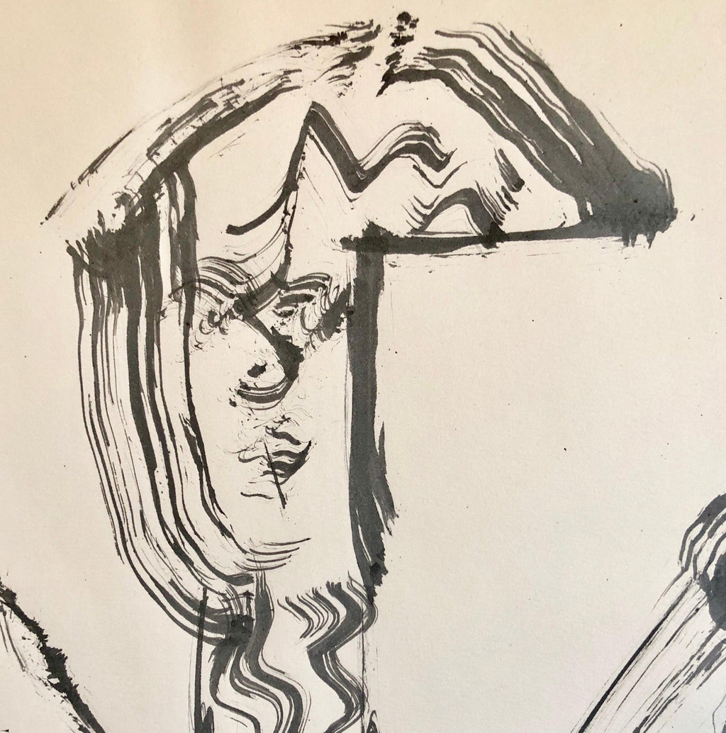 70s Modernist Swiss Dada Surrealist Painting Signed Andre Thomkins Brush Drawing