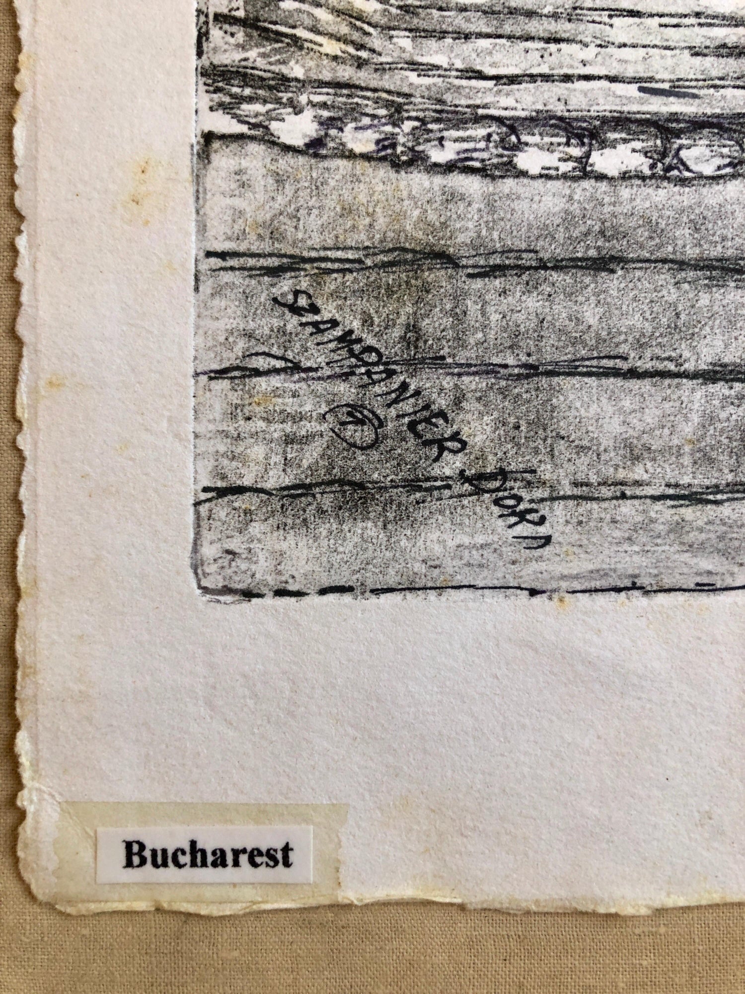 Bucharest Romania Jewish Memorial Etching Destroyed Synagogue Folk Art Judaica