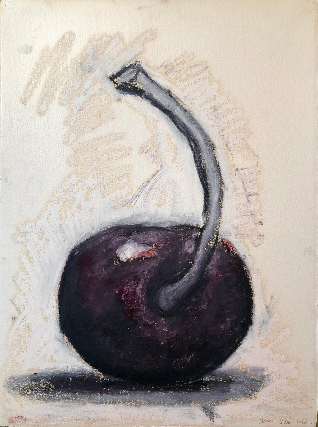 Original Modernist Oil Stick Pigment Painting by Aaron Fink, Cherry. Pop Art
