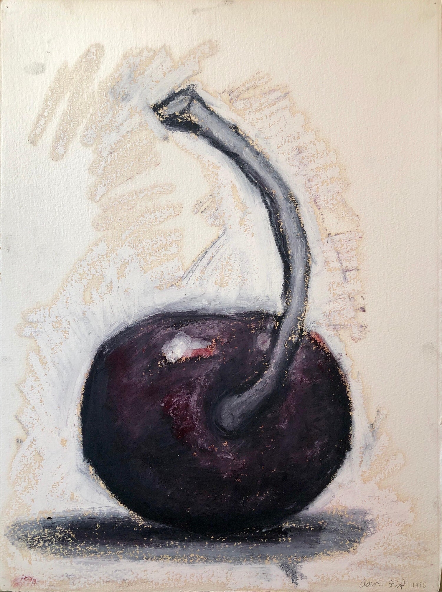 Original Modernist Oil Stick Pigment Painting by Aaron Fink, Cherry. Pop Art