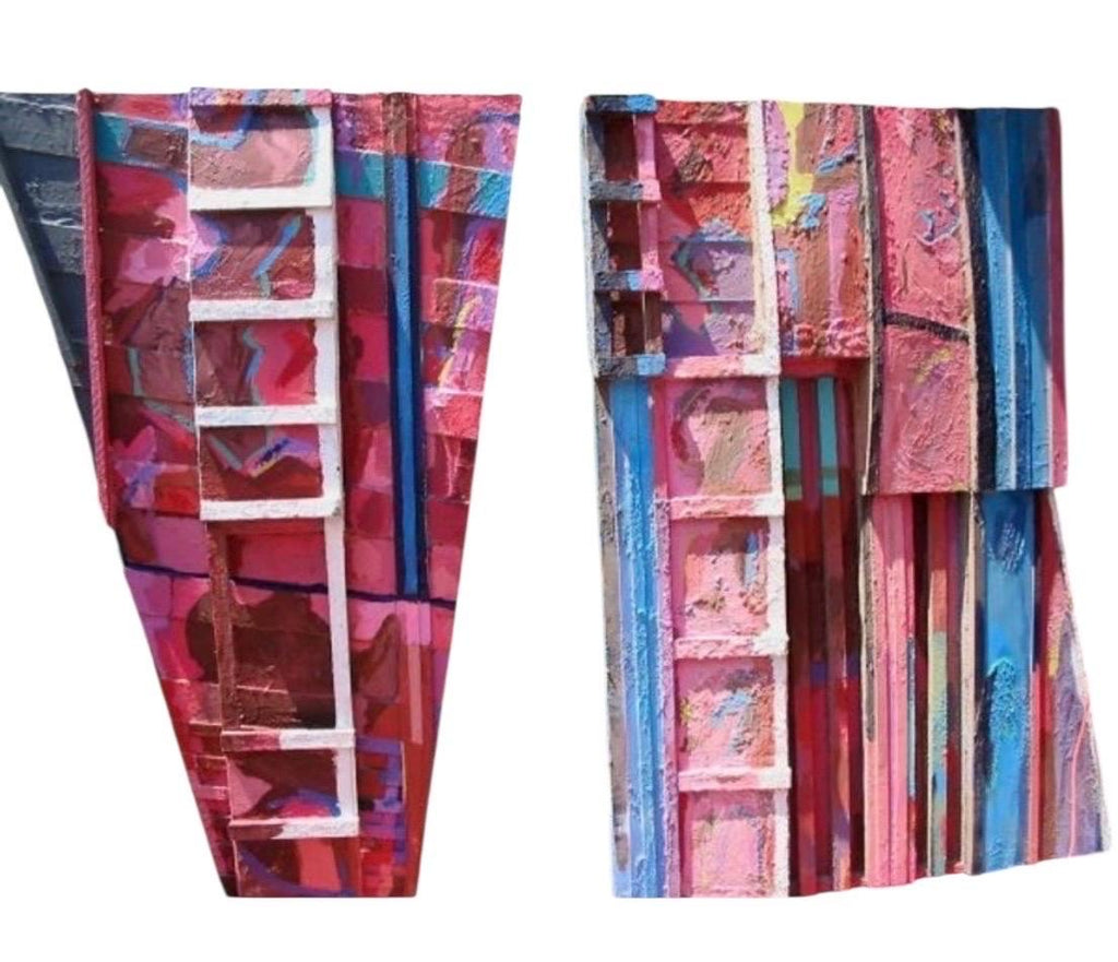 Bruce Robbins Large Abstract Diptyque Ladder Sculpture Painting "Jerusalem" 1981
