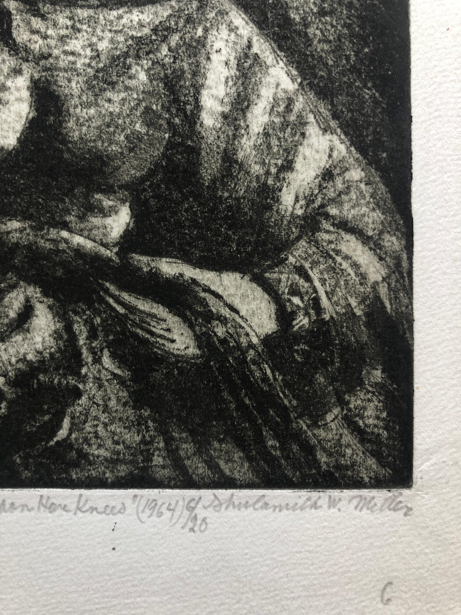 "She Made Him Sleep on her Knees" Etching Israeli Judaica Bezalel School Woman