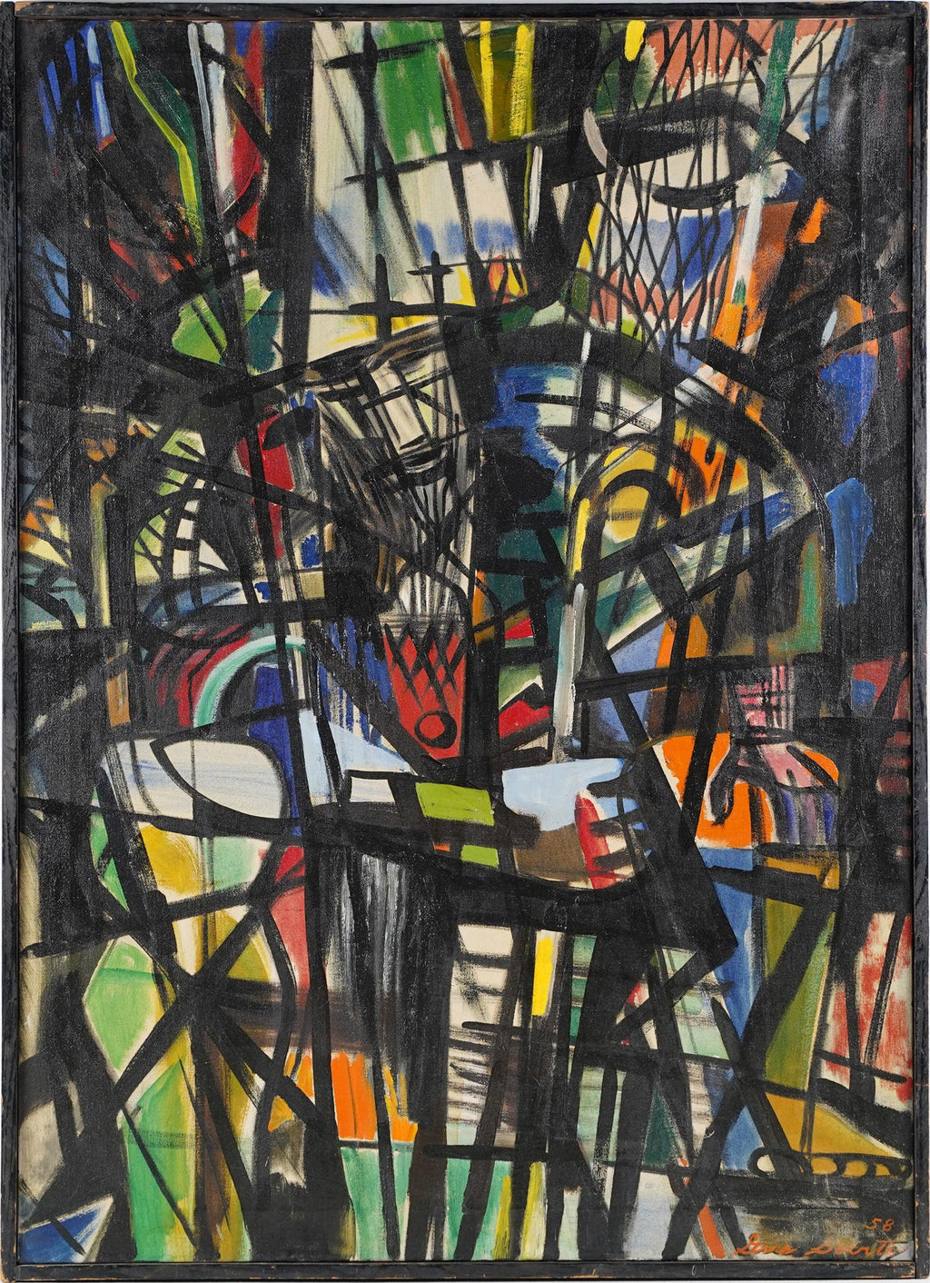 Large Israeli 1950's Mod Modernist Abstract Oil Painting Cubist Morris Lazar