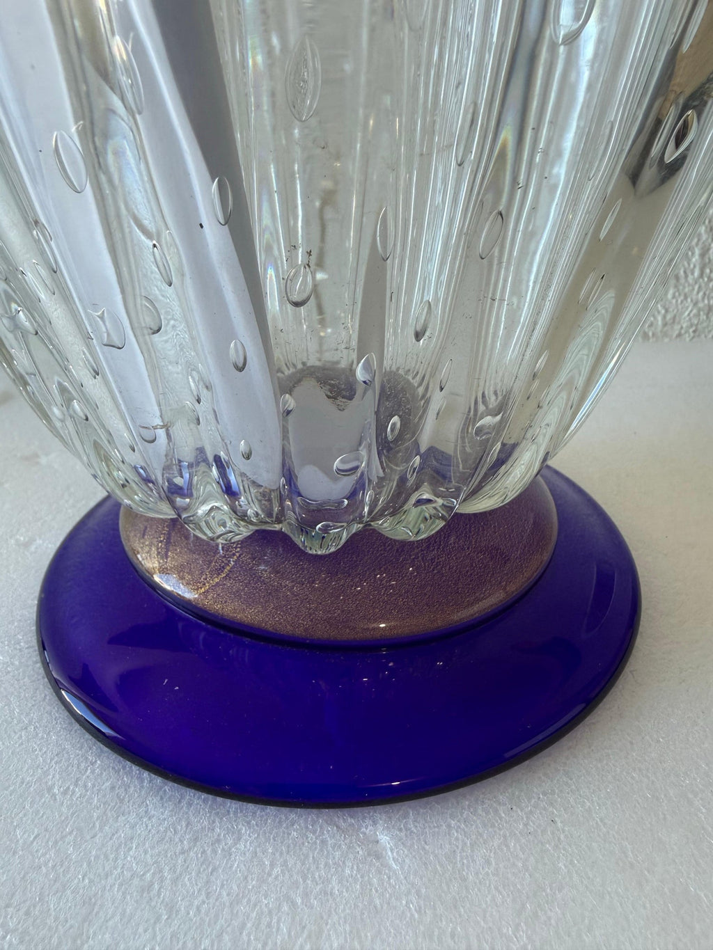 Seguso Murano Italian Art Glass Cobalt Gold Aventurine Footed Vase Sculpture
