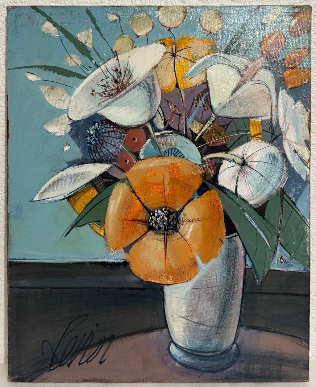 Charles Levier Modernist Artist Vase of Flowers in Bloom Window Paris Modernism