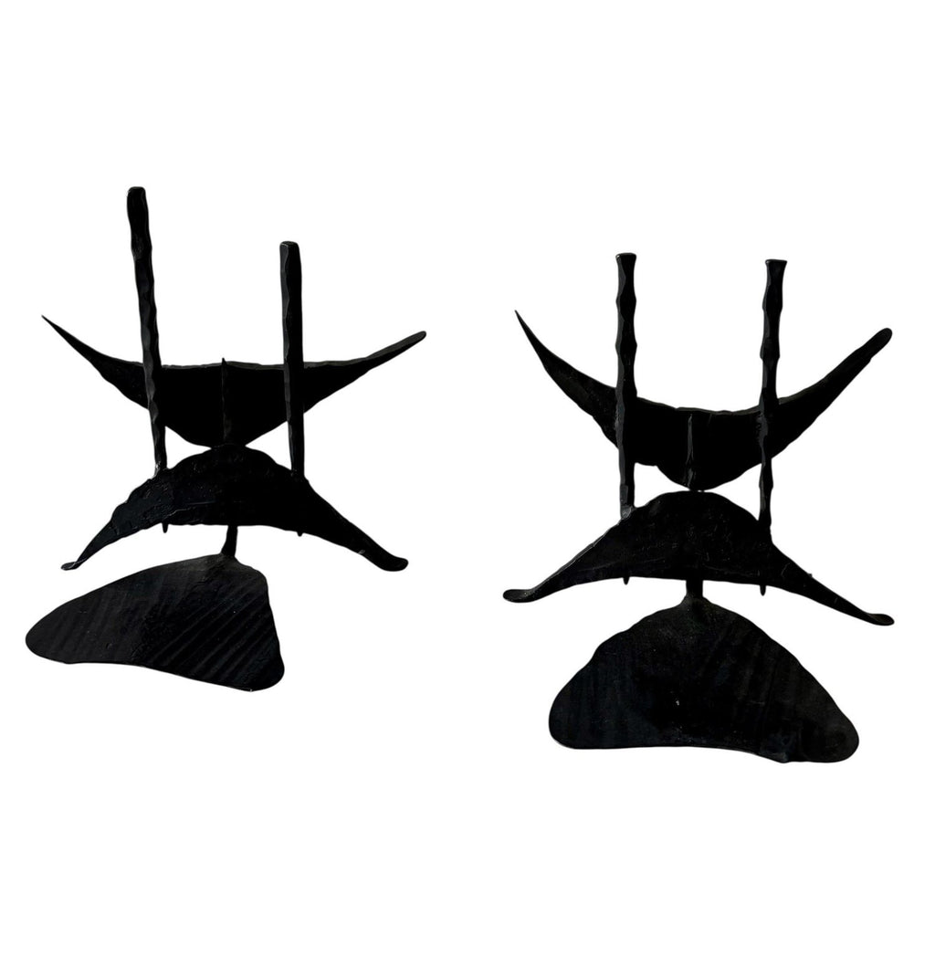 Modernist Brutalist Hand Forged Iron Bookends Sculpture Israeli David Palombo