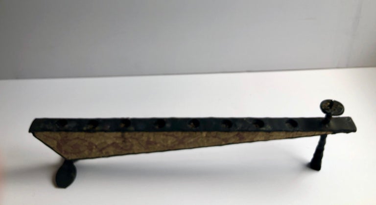 Brutalist Hand Forged Iron Mosaic Sculpture Menorah Israeli David Palombo