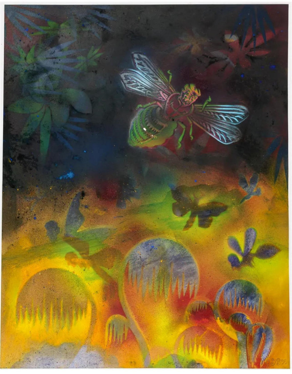 Abstract Surrealist Spray Paint Mixed Media Painting Mason Rader Outsider Art