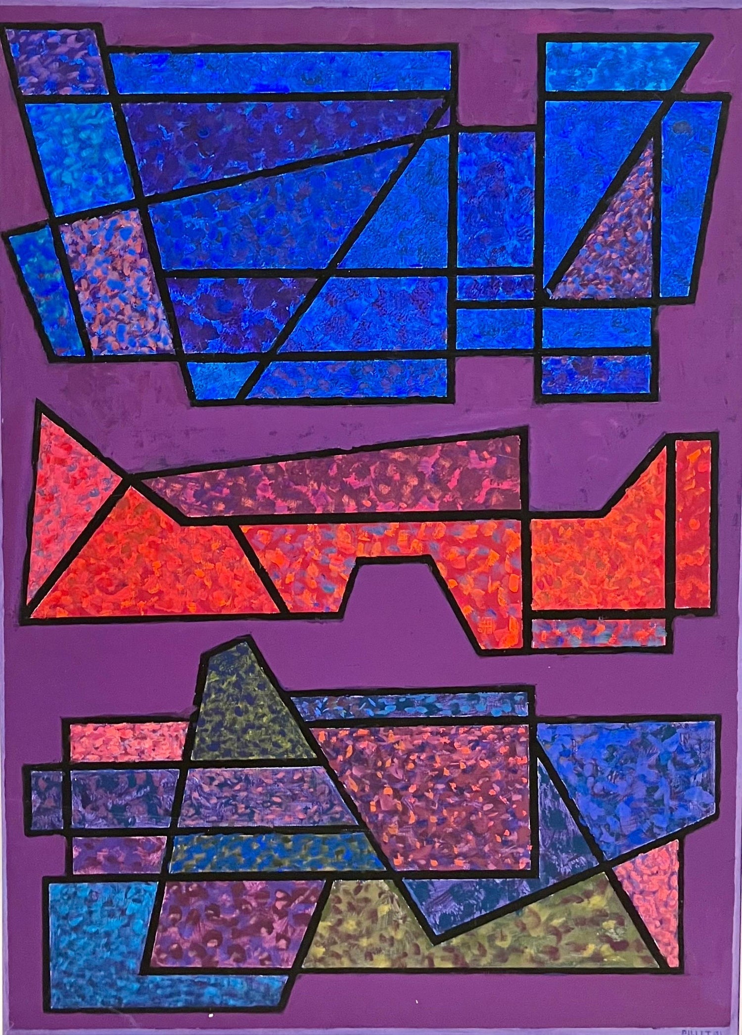 French Post War Geometric Abstract Oil Painting Kinetic Op Art Edgard Pillet