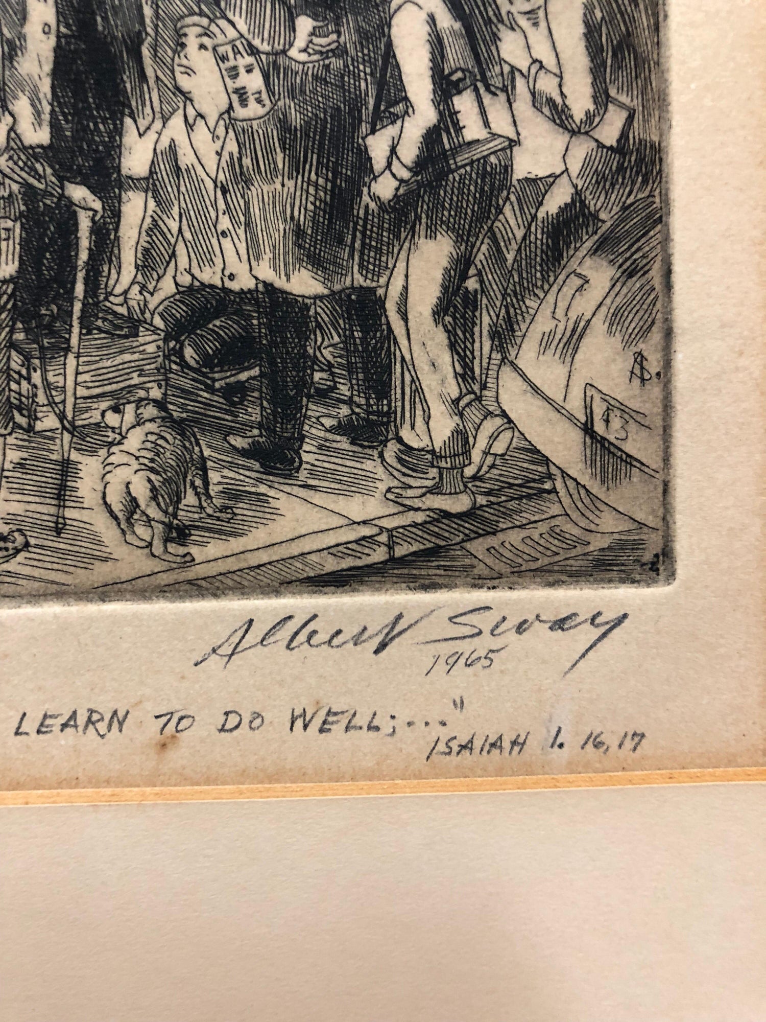 New York Social Realist Etching Cease To Do Evil Learn To Do Well WPA Artist NYC