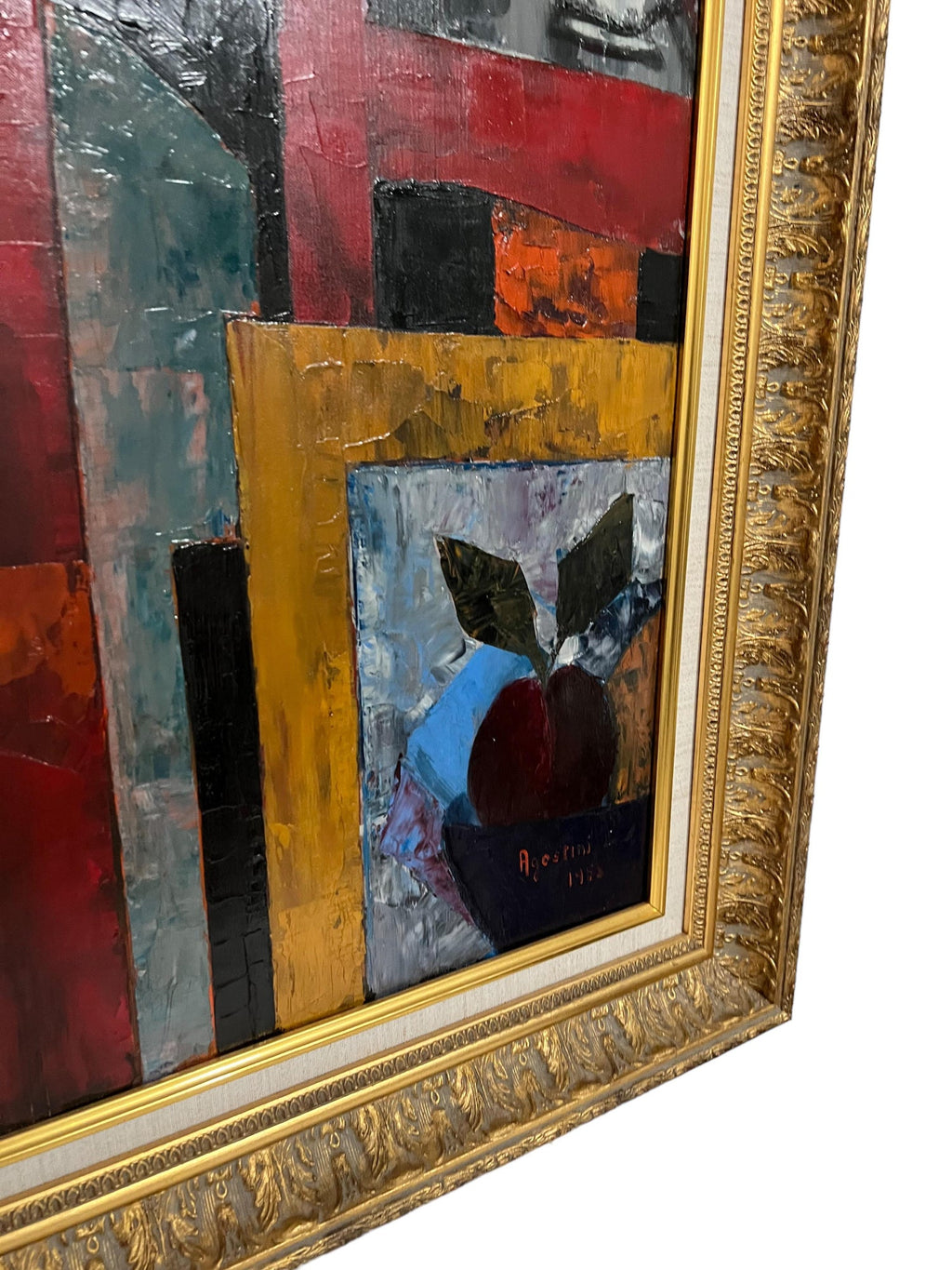 Large Modernist Colorful Atelier French Expressionist Oil Painting Tony Agostini