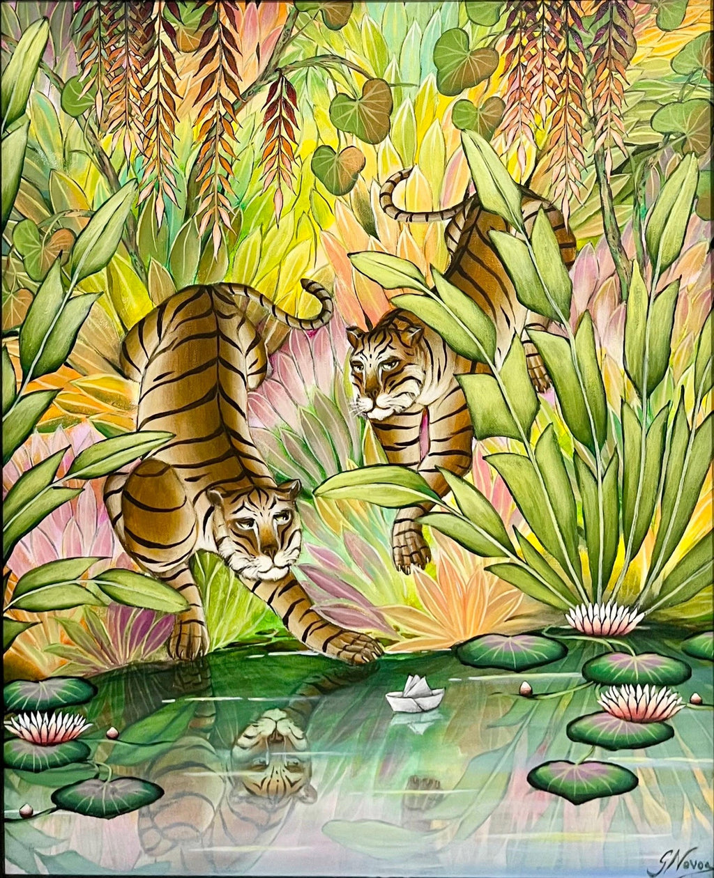 Tigers Animal Paradise Tropical Jungle Painting Surrealist Art Gustavo Novoa