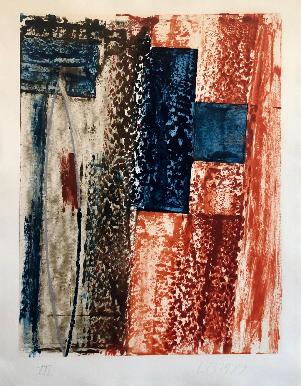Untitled #11 Two Forms Red Ground Abstract Expressionist Aquatint Etching